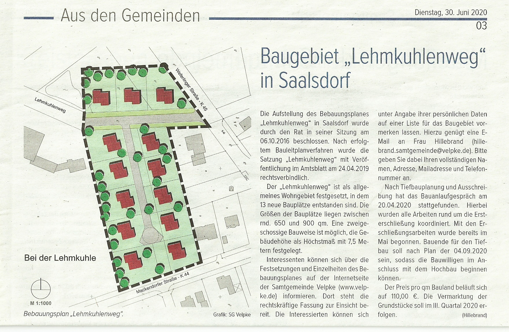 2020 Baugebiet Lehmkuhlenweg Saalsdorfneu